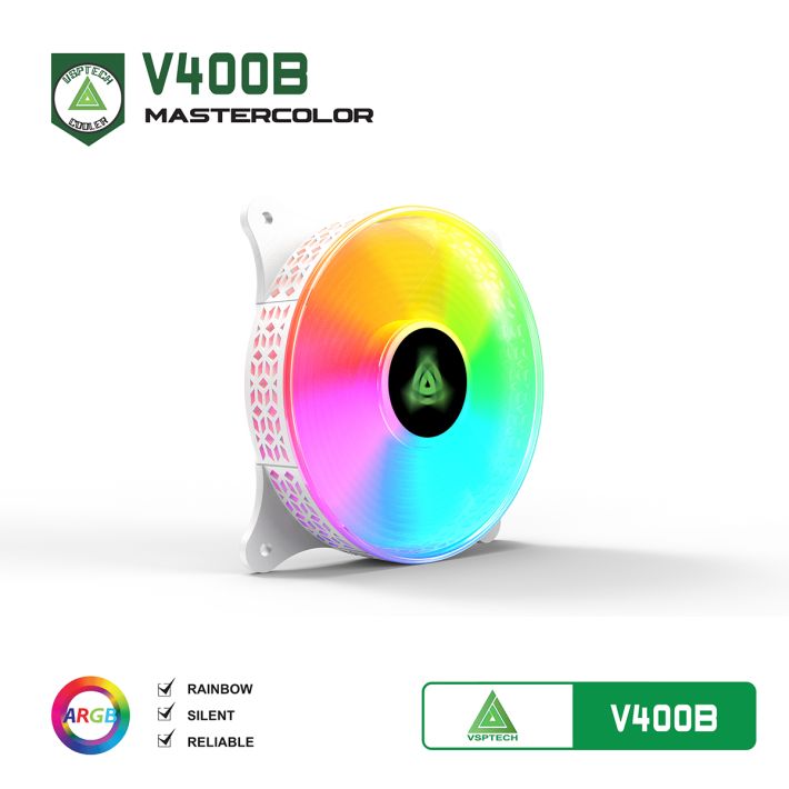 Quạt tản nhiệt VSPTECH LED RGB V400B - Trắng