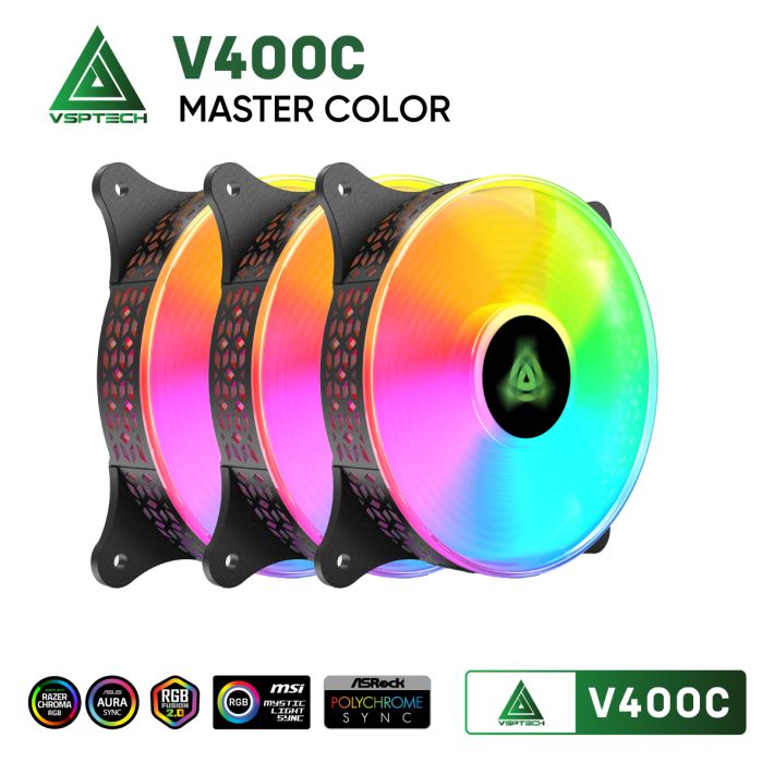 Combo quạt tản nhiệt + Hub  VSPTECH LED RGB V400C x3 fan