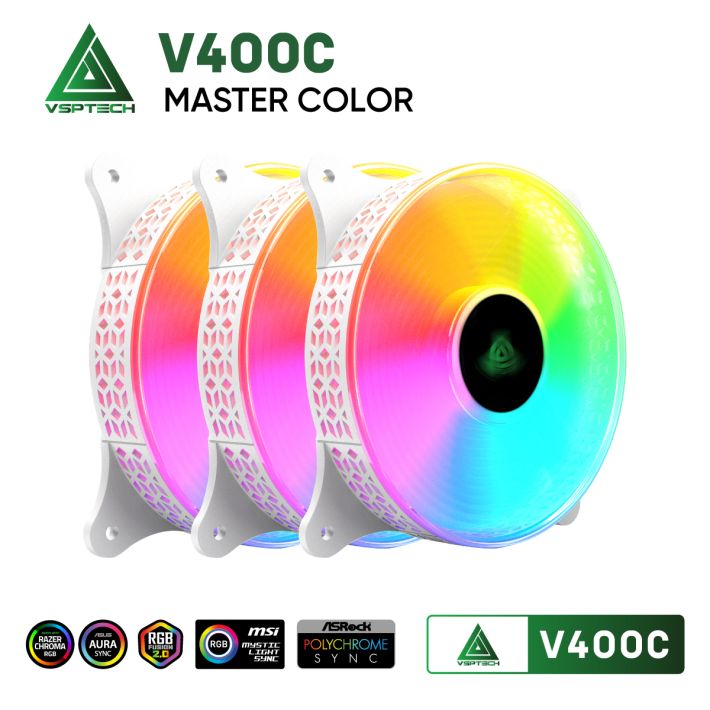 Combo quạt tản nhiệt + Hub  VSPTECH LED RGB V400C x3 fan - Trắng