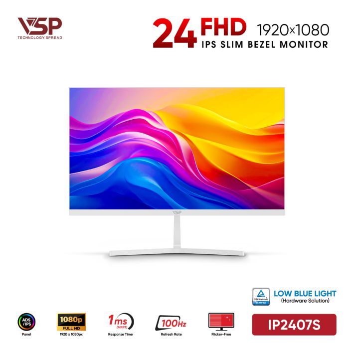 Màn Hình Văn Phòng VSP IP2407S Trắng (24inch / IPS / FHD / 100Hz / 1ms / TUV Certified / 99% sRGB)