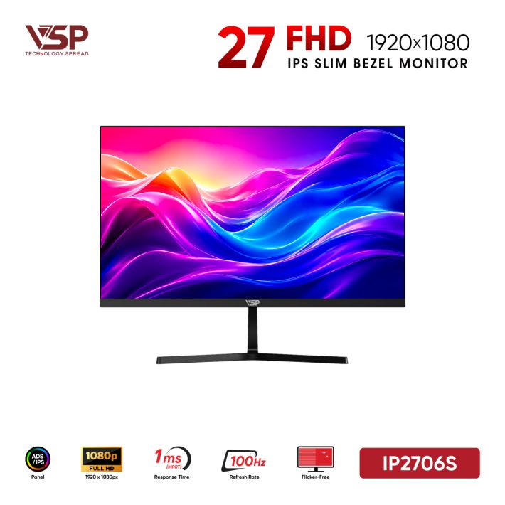Màn Hình Văn Phòng VSP IP2706S Đen (27inch / ADS-IPS / FHD / 100Hz / 1ms / Viền mỏng)