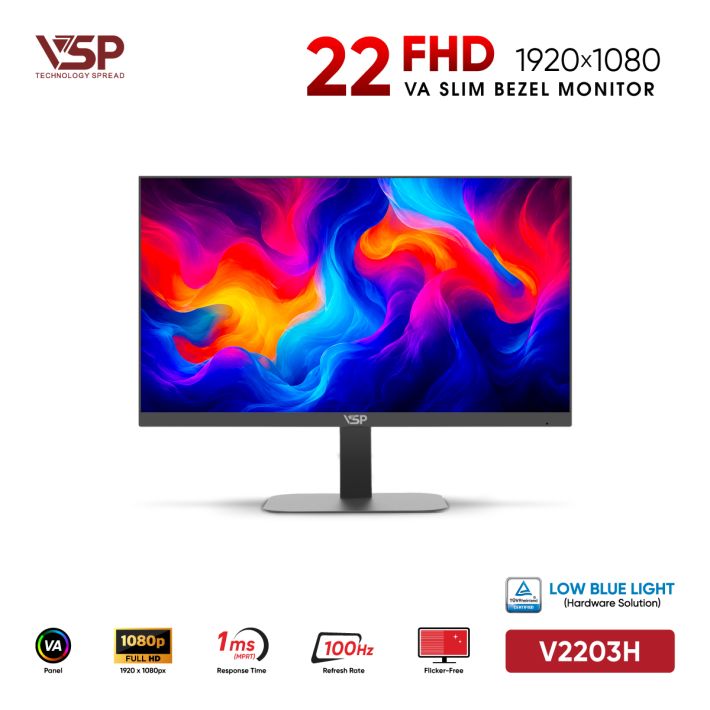 Màn Hình Văn Phòng VSP V2203H Đen (22inch / VA / FHD / 100Hz / 1ms / TUV Certified)