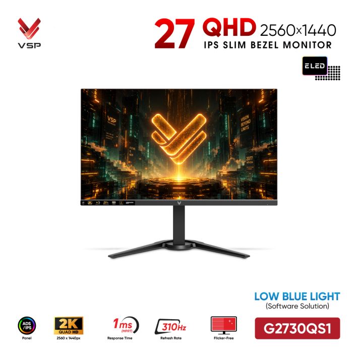 Màn Hình Gaming VSP G2730QS1 Đen (27inch / ADS-IPS / 2K QHD / 310Hz / 1ms / Chân đế Ergonomic)