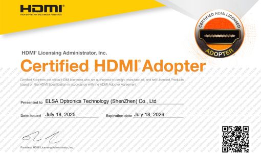 ELSA Optronics Technology (ShenZhen) Co., Ltd. - Đối tác sản xuất màn hình VSP đạt chứng nhận HDMI® Certified Adopter