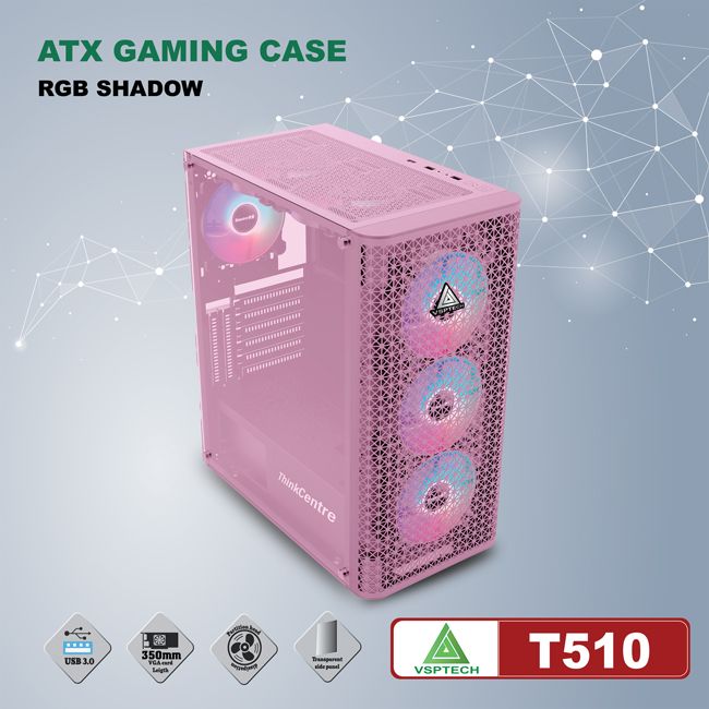 Vỏ Case Máy Tính VSPTECH ATX Gaming T510 (Hồng)