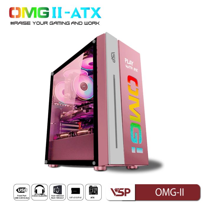 Vỏ Case Máy Tính VSP LED Gaming OMG-II ATX - Hồng