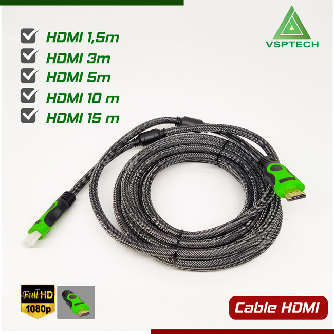 Cable HDMI VSPTECH bọc lưới xám chống nhiễu dài 5m