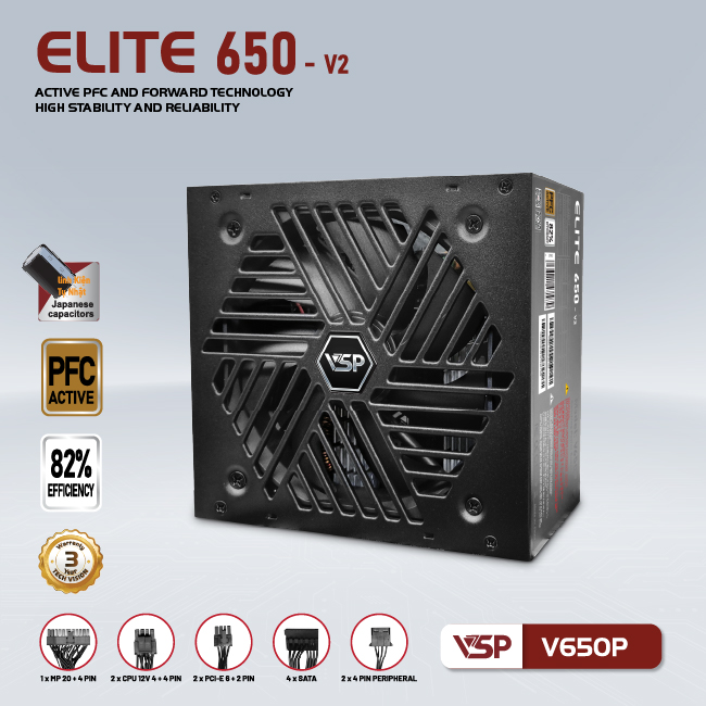Bộ nguồn công suất thực VSP Elite Active PFC V650P  - V2