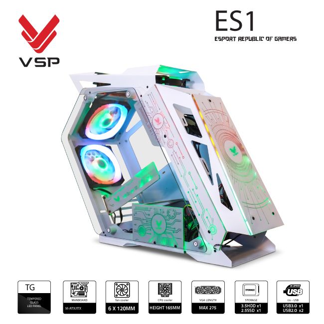 VỎ CASE MÁY TÍNH VSP ESPORT REPUBLIC OF GAMERS ES1 - TRẮNG
