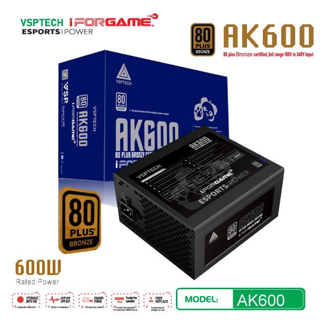 Bộ nguồn máy tính VSPTECH - iForgame AK600 80PLUS BRONZE