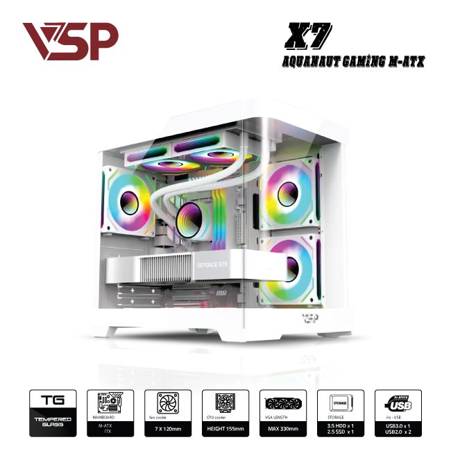 VỎ CASE MÁY TÍNH AQUANAUT PRO GAMING M-ATX X7 - TRẮNG