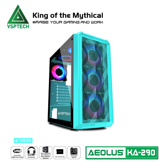 Vỏ Case Máy Tính Gaming VSPTECH KA290 - Xanh