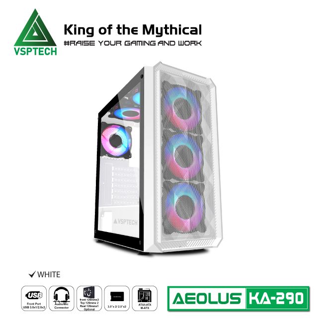 Vỏ Case Máy Tính Gaming VSPTECH KA290 - Trắng