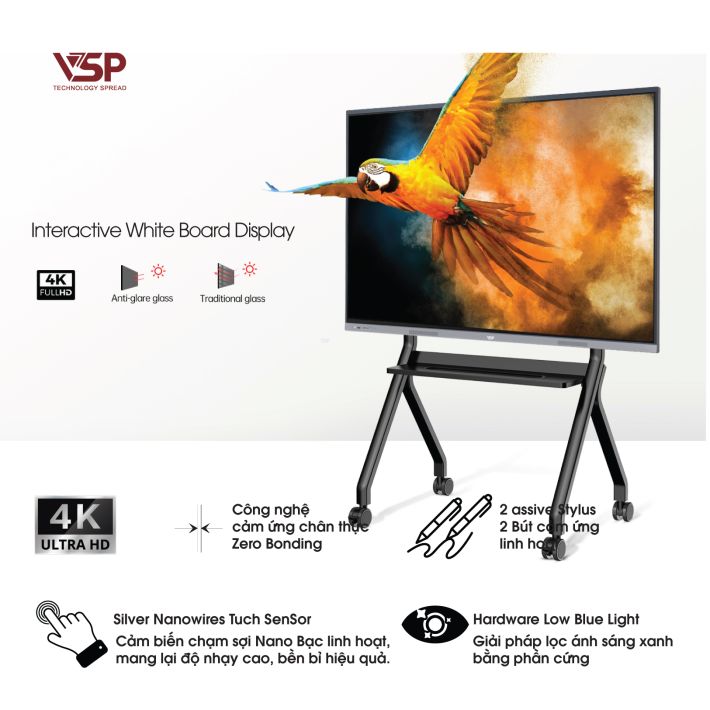 Bộ Màn Hình Tương Tác Cảm Ứng Thông Minh VSP IWB D8600D (86 Inch / 4K / IPS / Android 14 / 8GB+128GB)