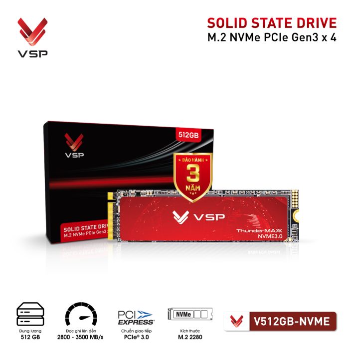 Ổ Cứng SSD VSP V512GB - NVME (M.2 NVMe / PCIe Gen3 x4 / 2800-3500 MB/s)