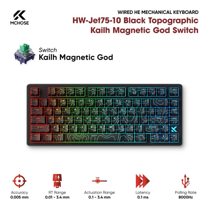 Bàn phím từ tính MCHOSE HW-Jet75-10 Black Topographic kailh Magnetic God Switch
