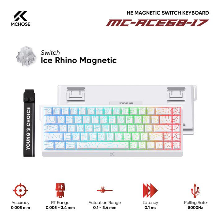 Bàn phím từ tính MCHOSE MC-Ace68-17 White Topographic Ice Rhino Magnetic Switch