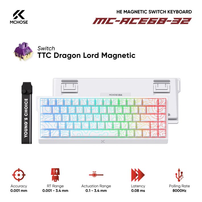 Bàn phím từ tính MCHOSE MC-Ace68-32 White Topographic TTC Dragon Lord Magnetic Switch