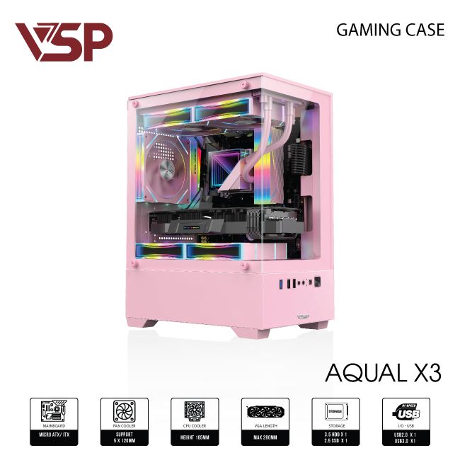 VỎ CASE MÁY TÍNH AQUAL X3 HỒNG