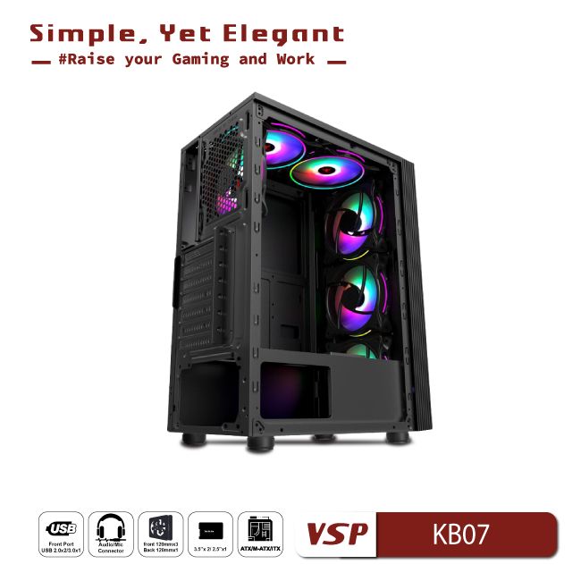 Vỏ Case Máy Tính VSP - Esport Gaming KB07 - Đen