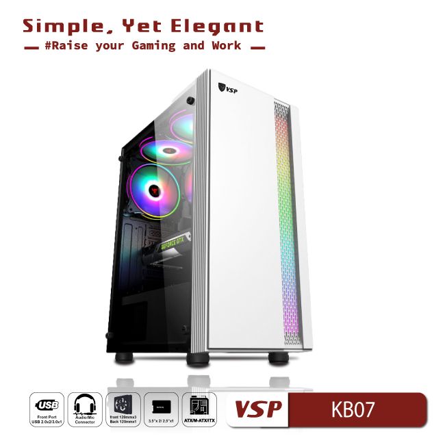 Vỏ Case Máy Tính VSP - Esport Gaming KB07 - Trắng