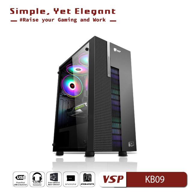 Vỏ Case Máy Tính VSP - Esport gaming KB09 - Đen