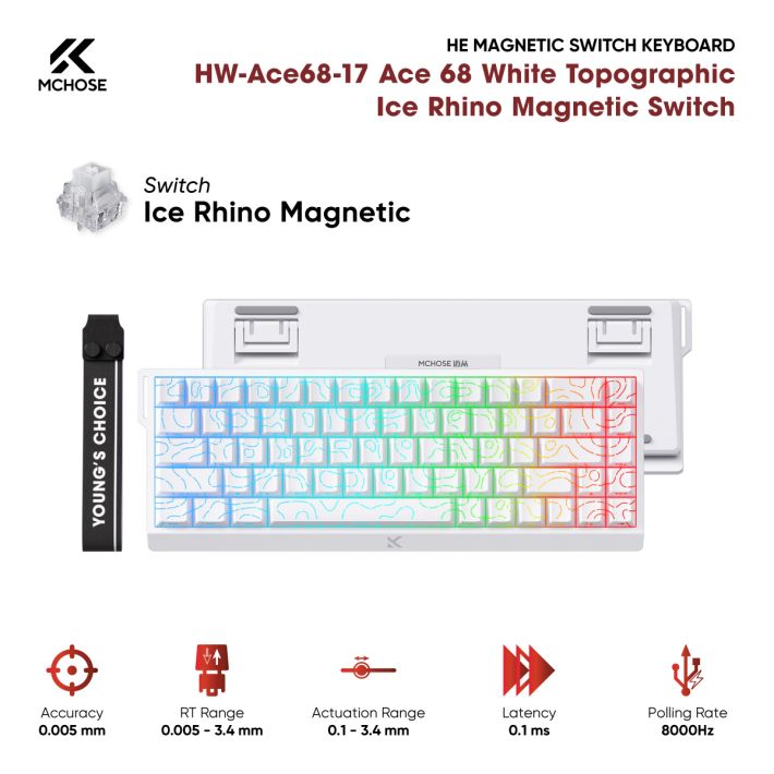 Bàn phím MCHOSE HW-Ace68-17 White Topographic (Ice Rhino Magnetic / 65% / Có Dây / Polling Rate 8K)