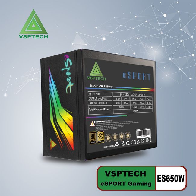 Nguồn VSPTECH LED Esport Gaming 650W 80Plus