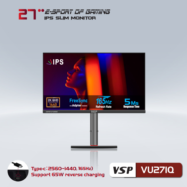 Màn hình phẳng  VSP 27inch 2K eSport Gaming VU271Q - QHD /USB-C Type-C