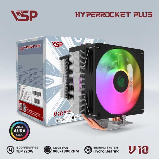 Quạt Tản Nhiệt Khí V10 HYPERROCKET PLUS - Đen