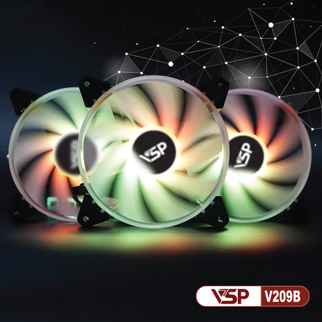 Fan case VSP Bộ 3 fan + hub Led RGB V209B