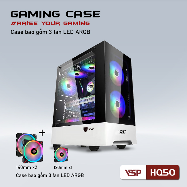 Vỏ Case máy tính Gaming VSP HQ50 màu trắng