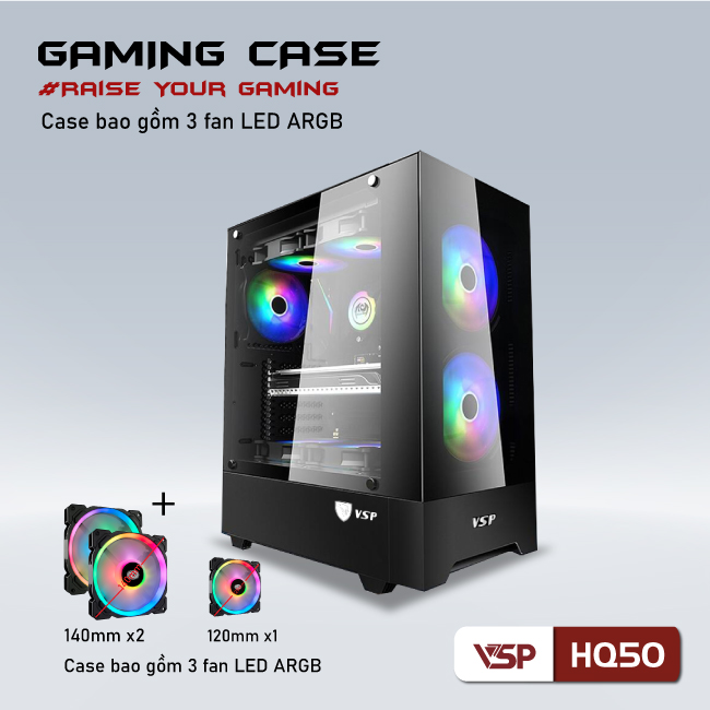 Vỏ Case máy tính Gaming VSP HQ50 Màu đen