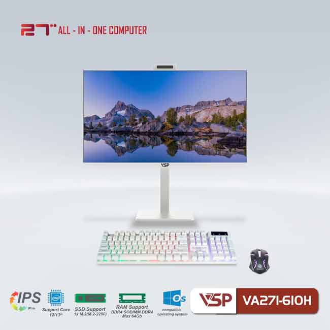 Máy tính để bàn VSP All in One VA271-610H Trắng/27inch/FULL HD 1920x1080/60Hz