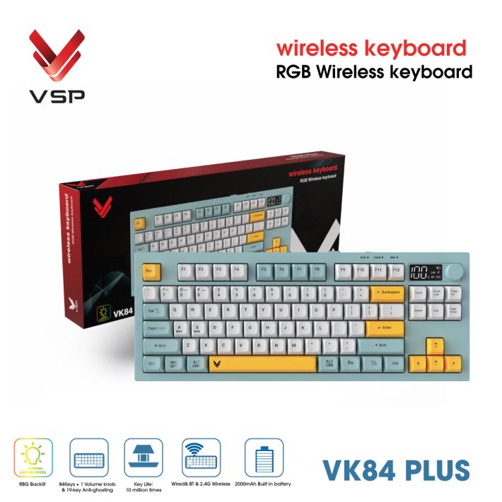 Bàn Phím Không Dây 3 Chế Độ VSP VK84 Plus