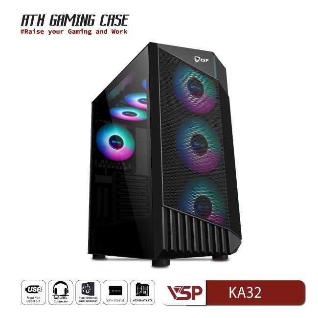 VỎ CASE MÁY TÍNH VSP GAMING KA32 - ĐEN