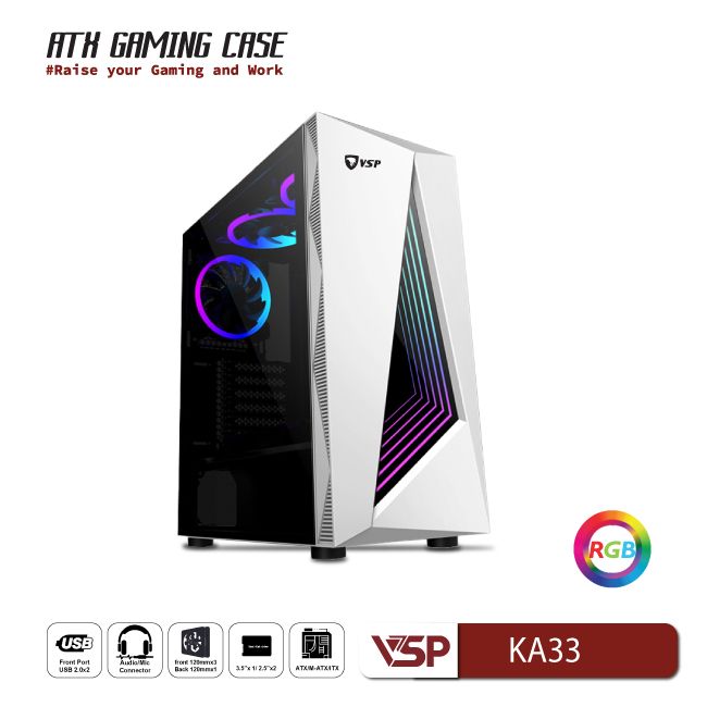VỎ CASE MÁY TÍNH VSP GAMING KA33 - Trắng