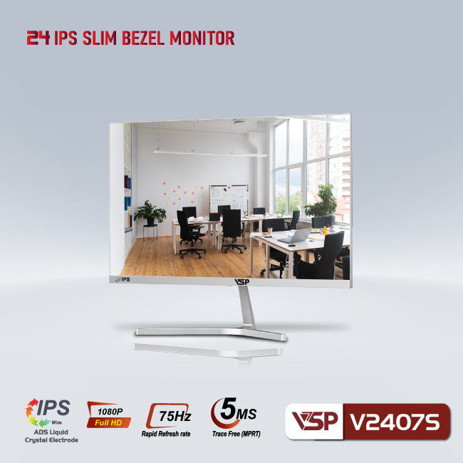 Màn hình phẳng LED tràn viền Slim Bezel VSP V2407S - White