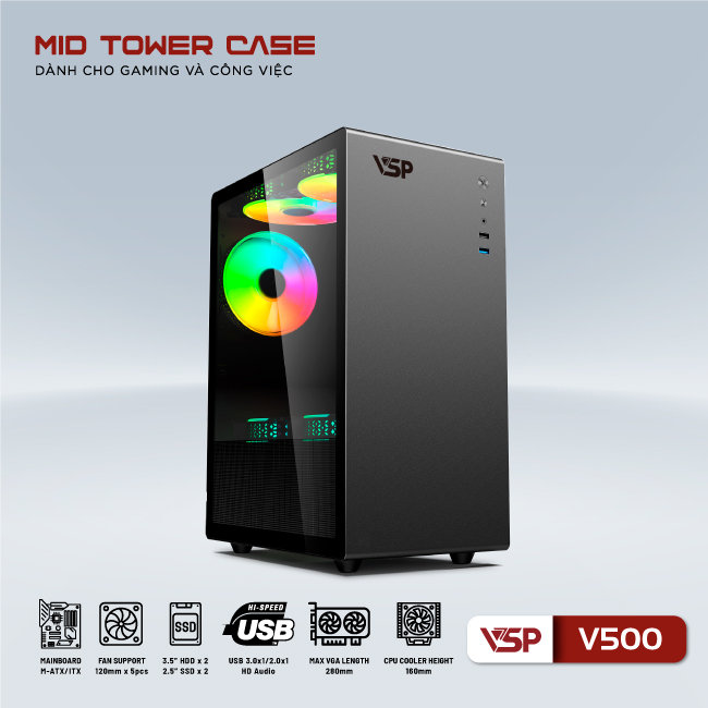 Vỏ Case máy tính VSP V500 - Đen