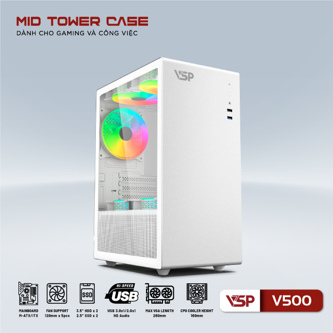 Vỏ Case máy tính VSP V500 - Trắng