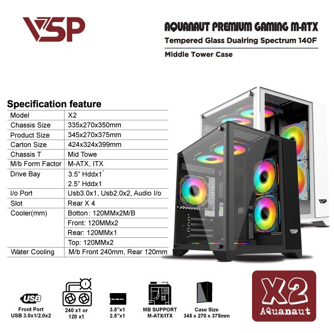 Vỏ Case Máy Tính Aquanaut Pro Gaming M-ATX X2