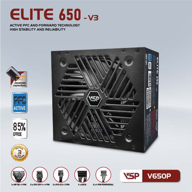 Bộ nguồn công suất thực VSP Elite Active PFC V650P - V3