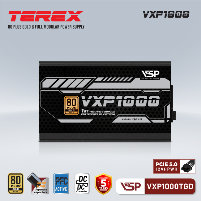 Bộ nguồn VSP TEREX VXP1000TGD - 80 Plus Gold - 1000W