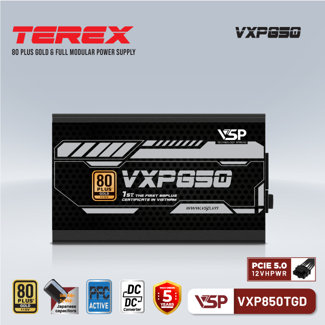 Bộ nguồn VSP TEREX VXP850TGD - 80 Plus Gold - 850W