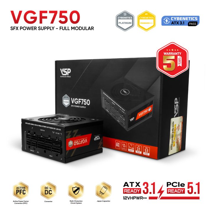 Nguồn VSP VGF750 (750W | Chuẩn SFX / Cybenetics Gold | Fully Modular | ATX 3.1 & PCIe 5.1)