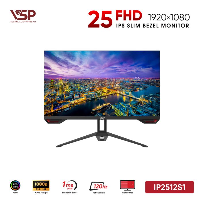 Màn Hình Gaming VSP IP2512S1 Đen (25inch / ADS-IPS / FHD / 120Hz / 1ms / Loa tích hợp / 400 nits)