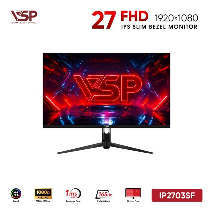 Màn Hình Gaming VSP IP2703SF Đen (27inch / ADS-IPS / FHD / 165Hz / 1ms / 100% sRGB)