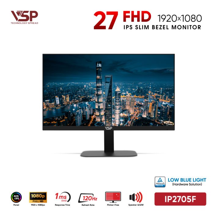 Màn Hình Văn Phòng VSP IP2705F Đen (27inch / ADS-IPS / FHD / 120Hz / 1ms / Loa tích hợp / TUV Certified)