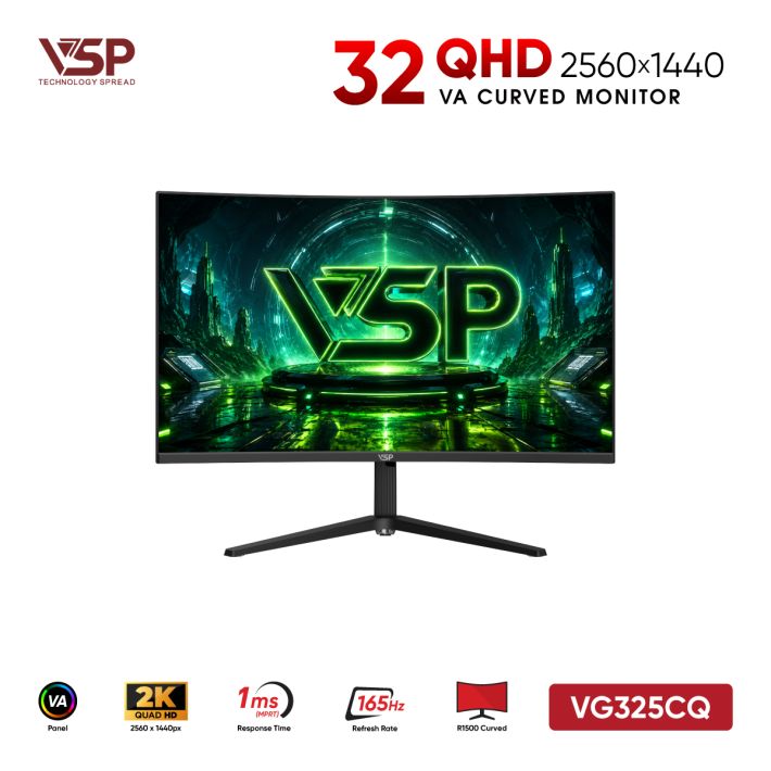 Màn Hình Cong Gaming VSP VG325CQ Đen (32inch / 2K QHD / VA / 165Hz / 1ms / 99.9% sRGB / 90% DCI-P3)