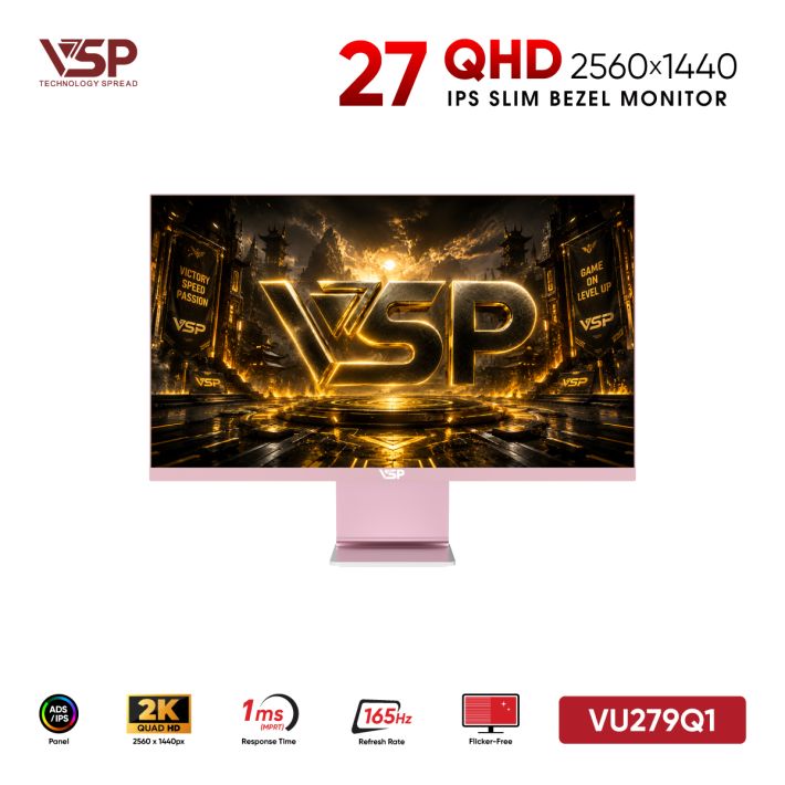 Màn Hình Gaming VSP VU279Q1 Hồng (27inch / IPS / 2K QHD / 165Hz / 1ms / Type-C 65W / 97% DCI-P3)